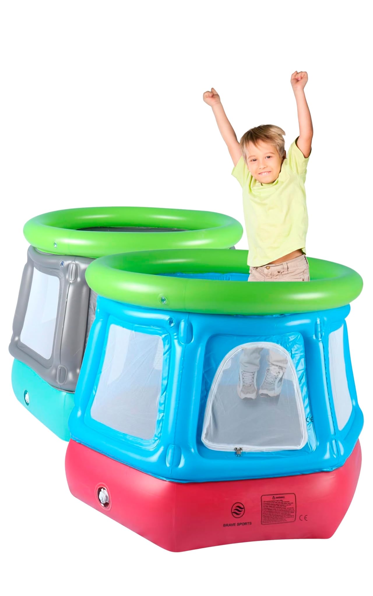 Trampolino Gonfiabile per Bambini - Parco Giochi (Verde/Grigio)
