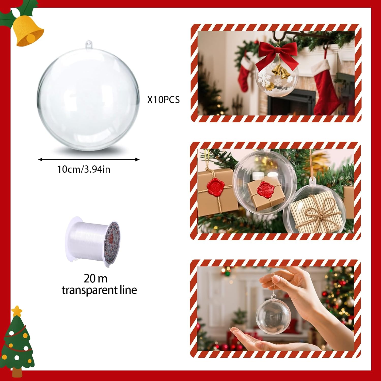 10 PCS Palline di Natale Acrilico Trasparente 10cm - immagine 2