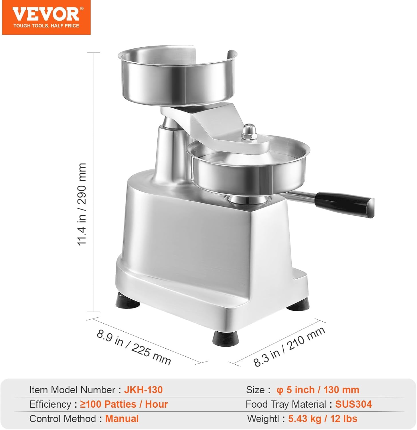 VEVOR Macchina per Hamburger Commerciale 130mm - immagine 7