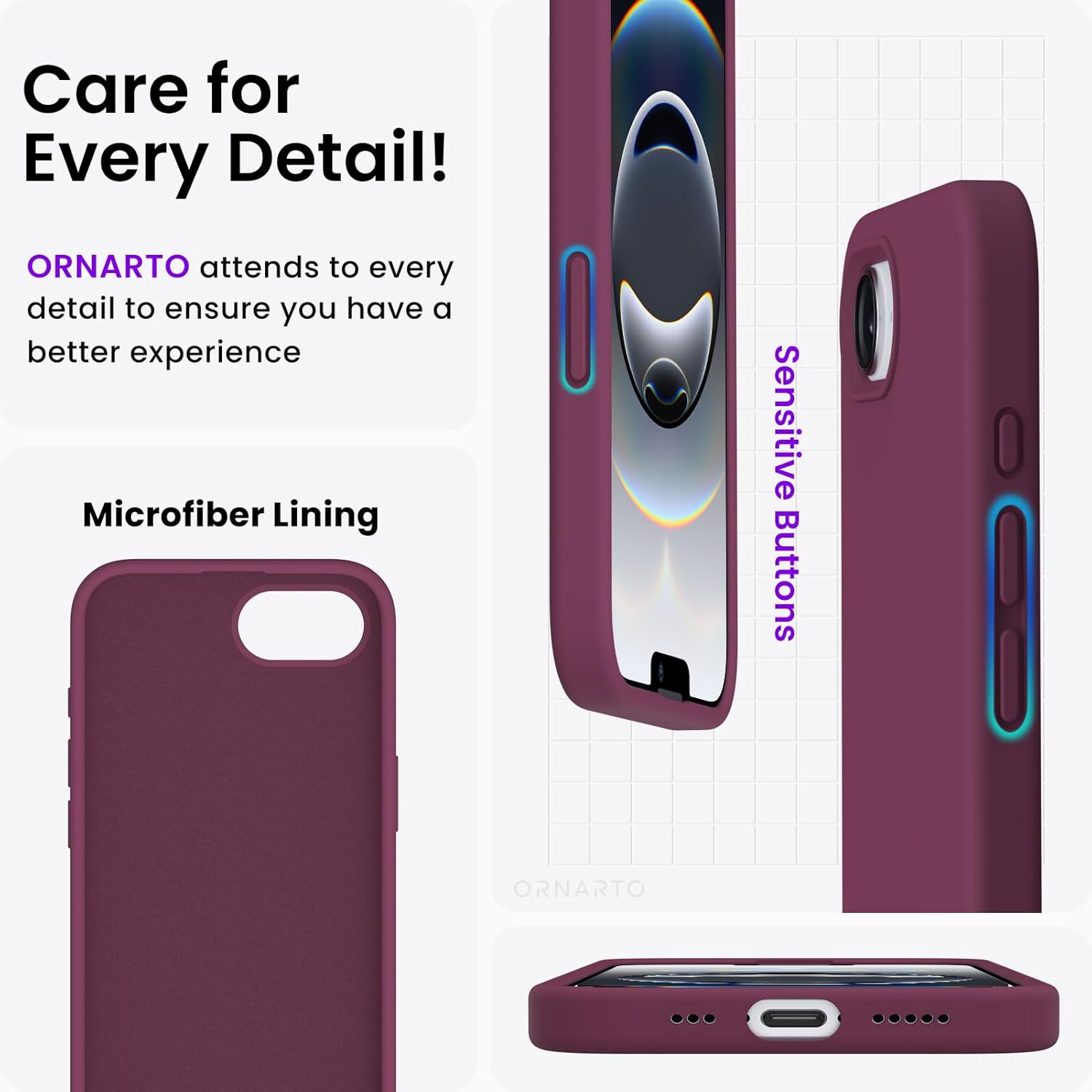 Ornarto Cover per iPhone 16e (2025) Silicone 6.1" - Vino Rosso - immagine 5