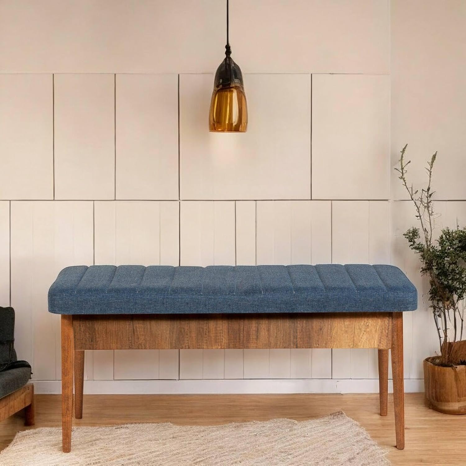 Dmora Panca Muliphein Multiuso Noce e Blu 110x40 h48 cm