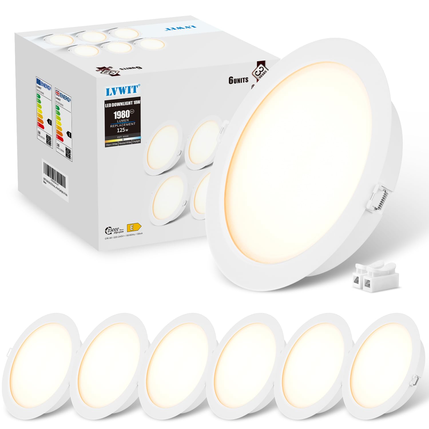 Lvwit Faretti LED da Incasso 18W 1980 Lumen, Set 6