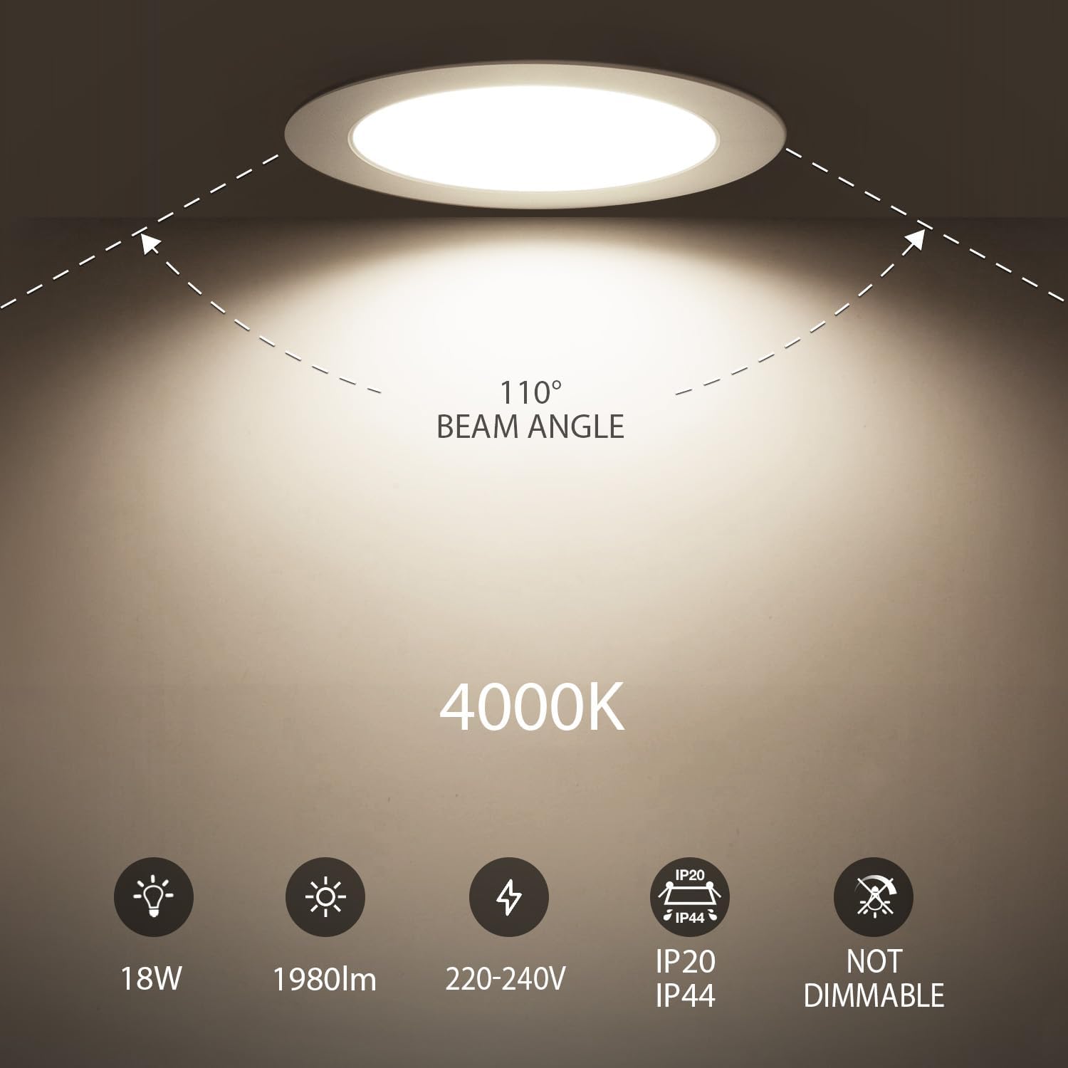 Lvwit Faretti LED da Incasso 18W 1980 Lumen, Set 6 - immagine 2