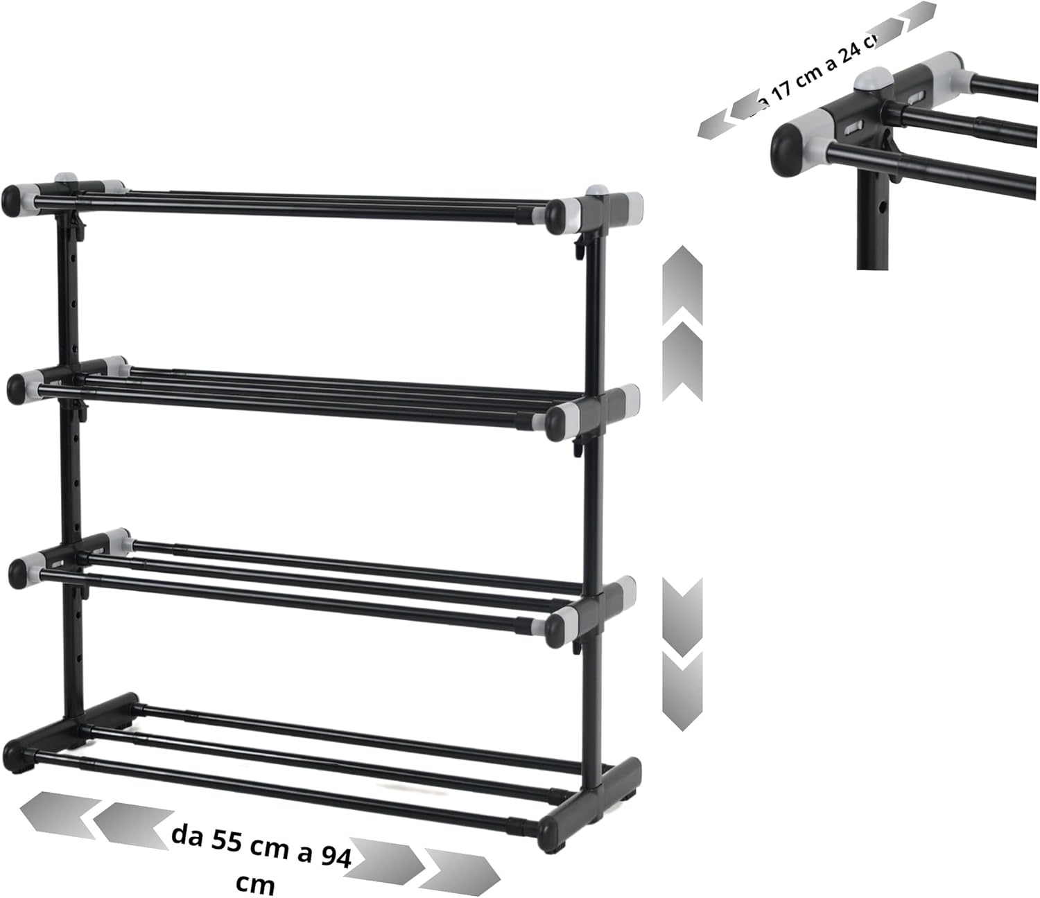 Abb4us Scarpiera Metallo 4 Ripiani Allungabile