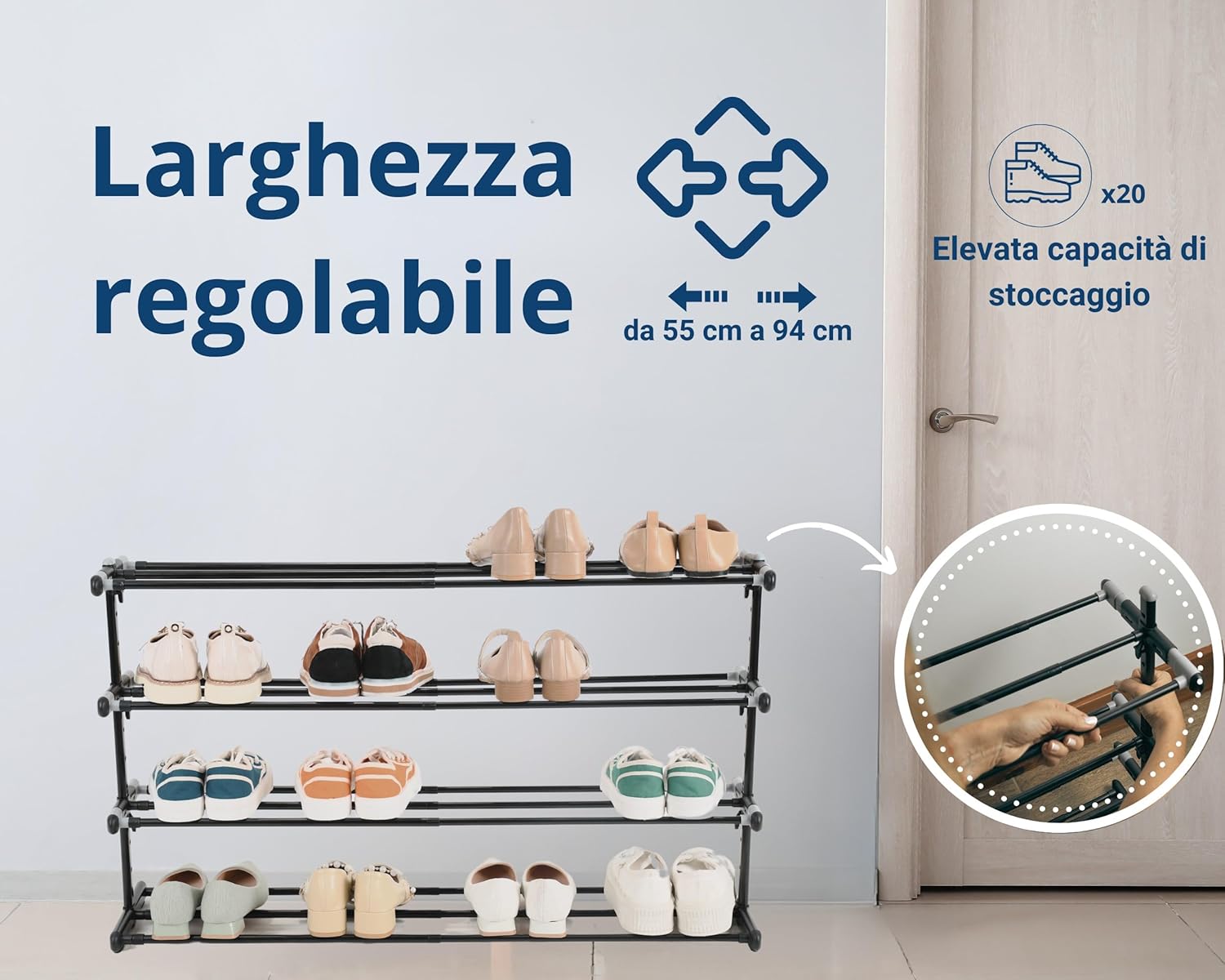 Abb4us Scarpiera Metallo 4 Ripiani Allungabile - immagine 3