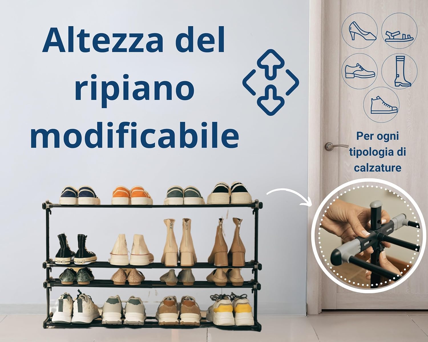 Abb4us Scarpiera Metallo 4 Ripiani Allungabile - immagine 4