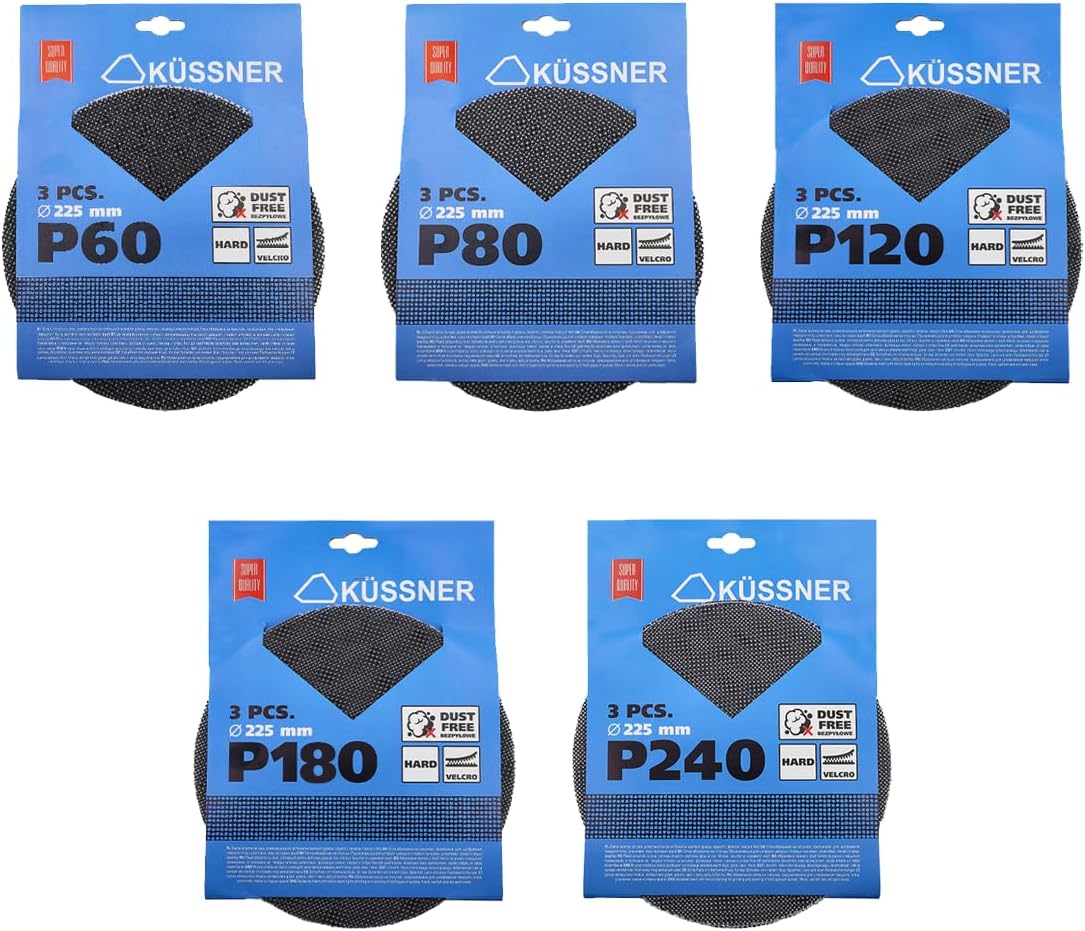 Satz mit 15 Stück Klett-Schleifscheiben Ø 225mm 60,80,120,180, 240