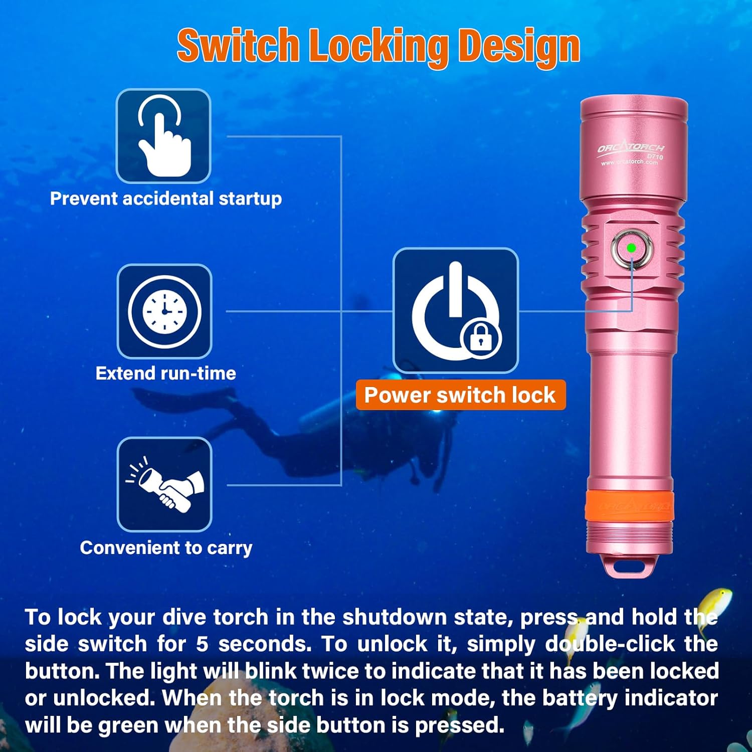 ORCATORCH D710 - Lampada subacquea 3000 lumen, Rosa - immagine 4