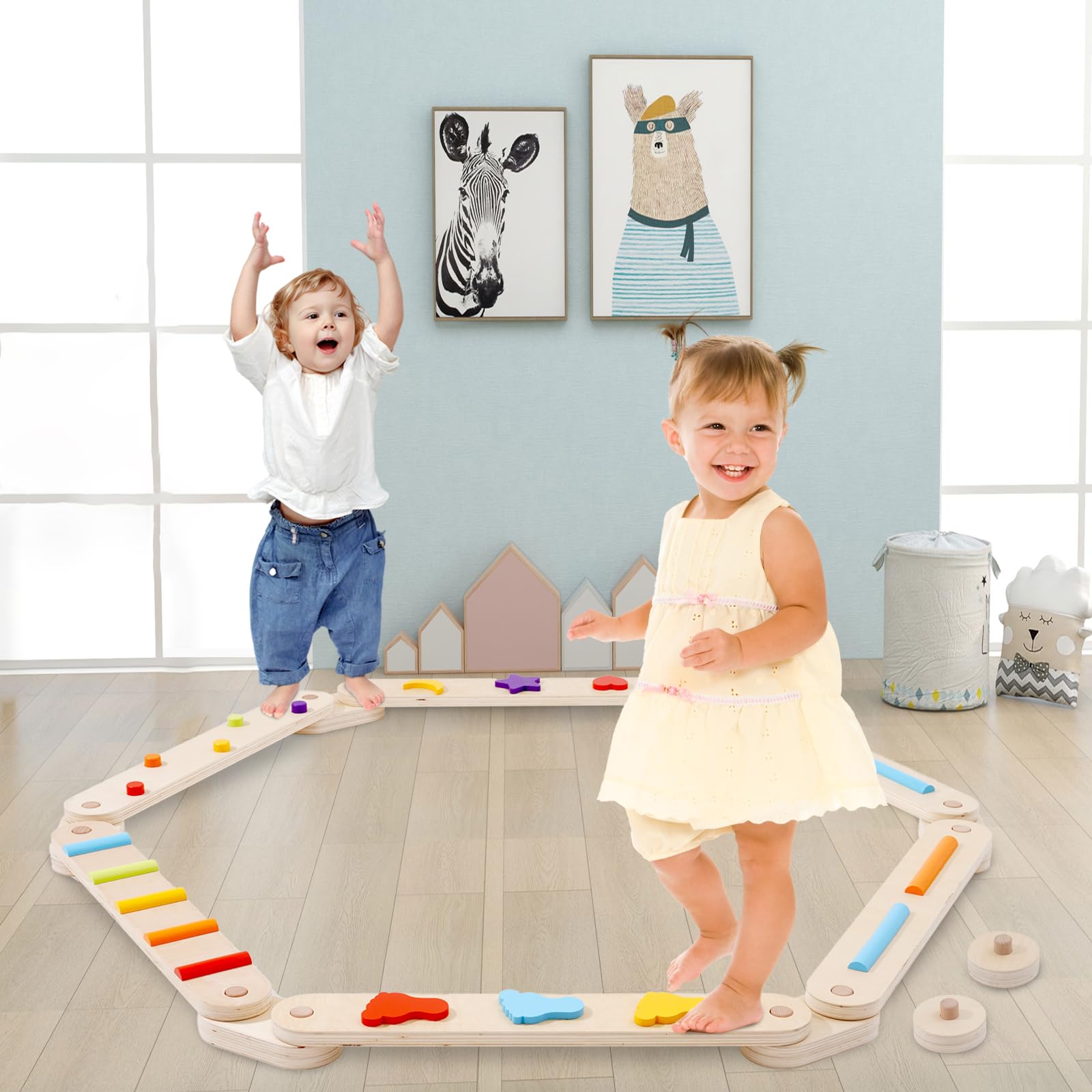 Trave di Equilibrio per Bambini con Pietre Ostacolo