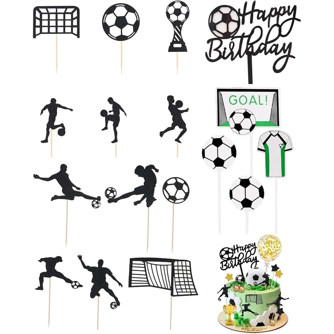 17 Pcs Decorazione Torta Calcio, Decorazione Torta Compleanno, Cake Topper Compleanno Calcio, Calcio Tema Torta Decorazioni, Sportivo Tema Compleanno Feste Forniture, Per Ragazzi, Ragazze