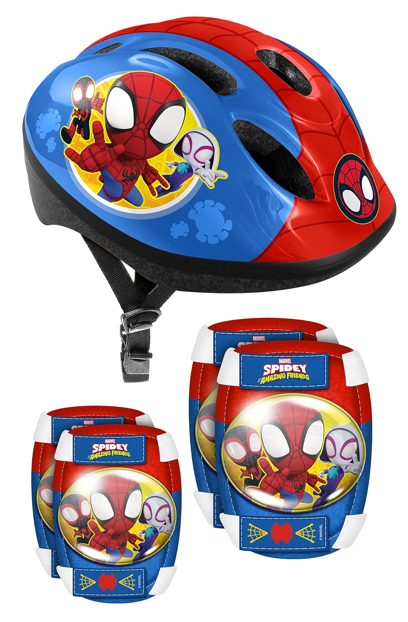 Stamp, Helmet + Elbow & Knee Pads SPIDEY Giovani Unisex, BLUE/RED, 50-56 cm