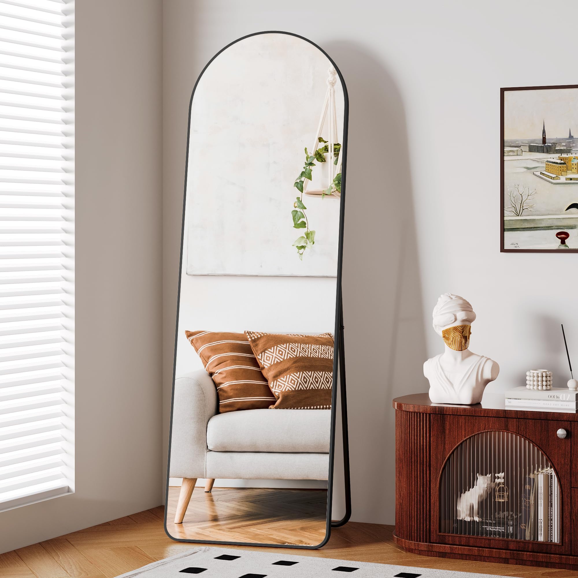 Specchio da Terra Curvo 160x52 cm, Nero