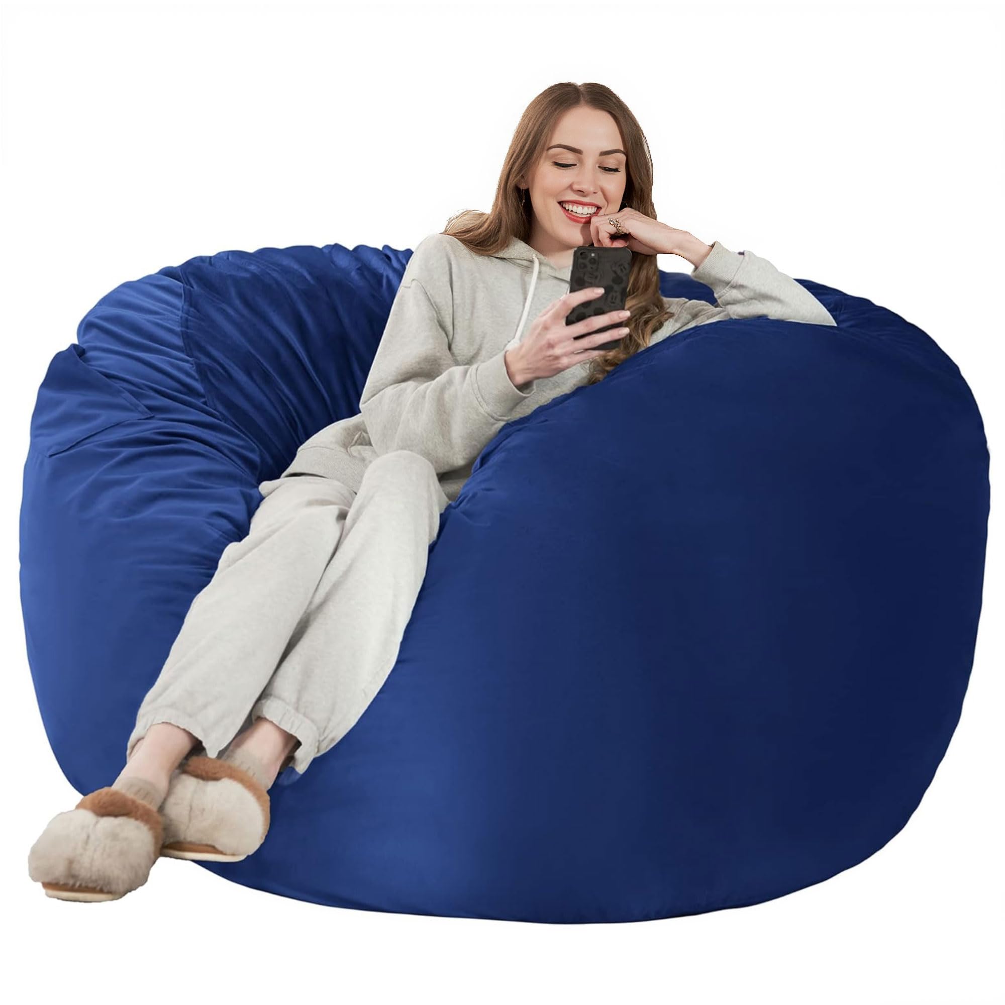 Pouf Sedia Gigante in Velluto, Blu Marina