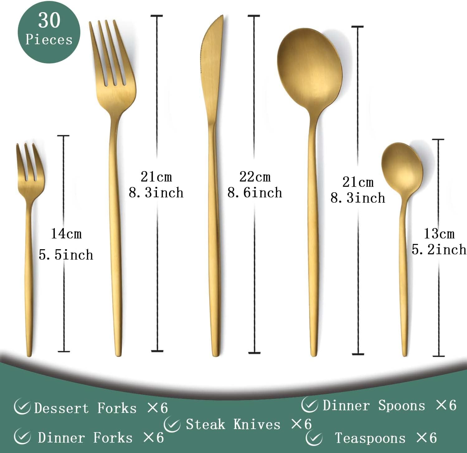 Pleafind Set Posate Oro 30 Pezzi per 6 Persone - immagine 2