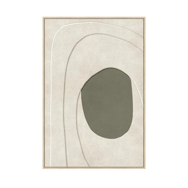 DRW Quadro tela con cornice in legno astratto in bianco e verde 60 x 90 x 3,5 cm