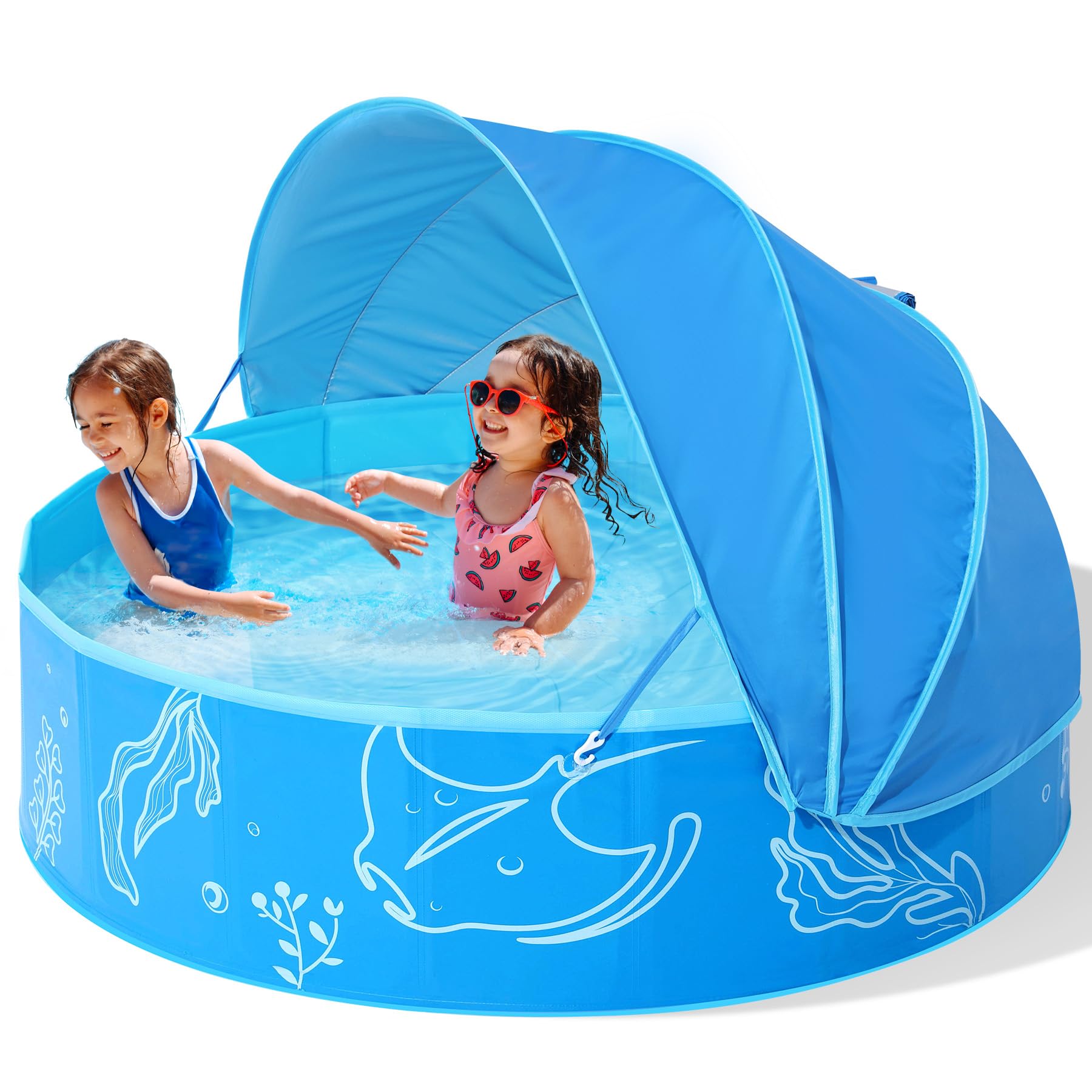 Hikiddy Piscina Pop-up per Bambini con Tettoia, Blu