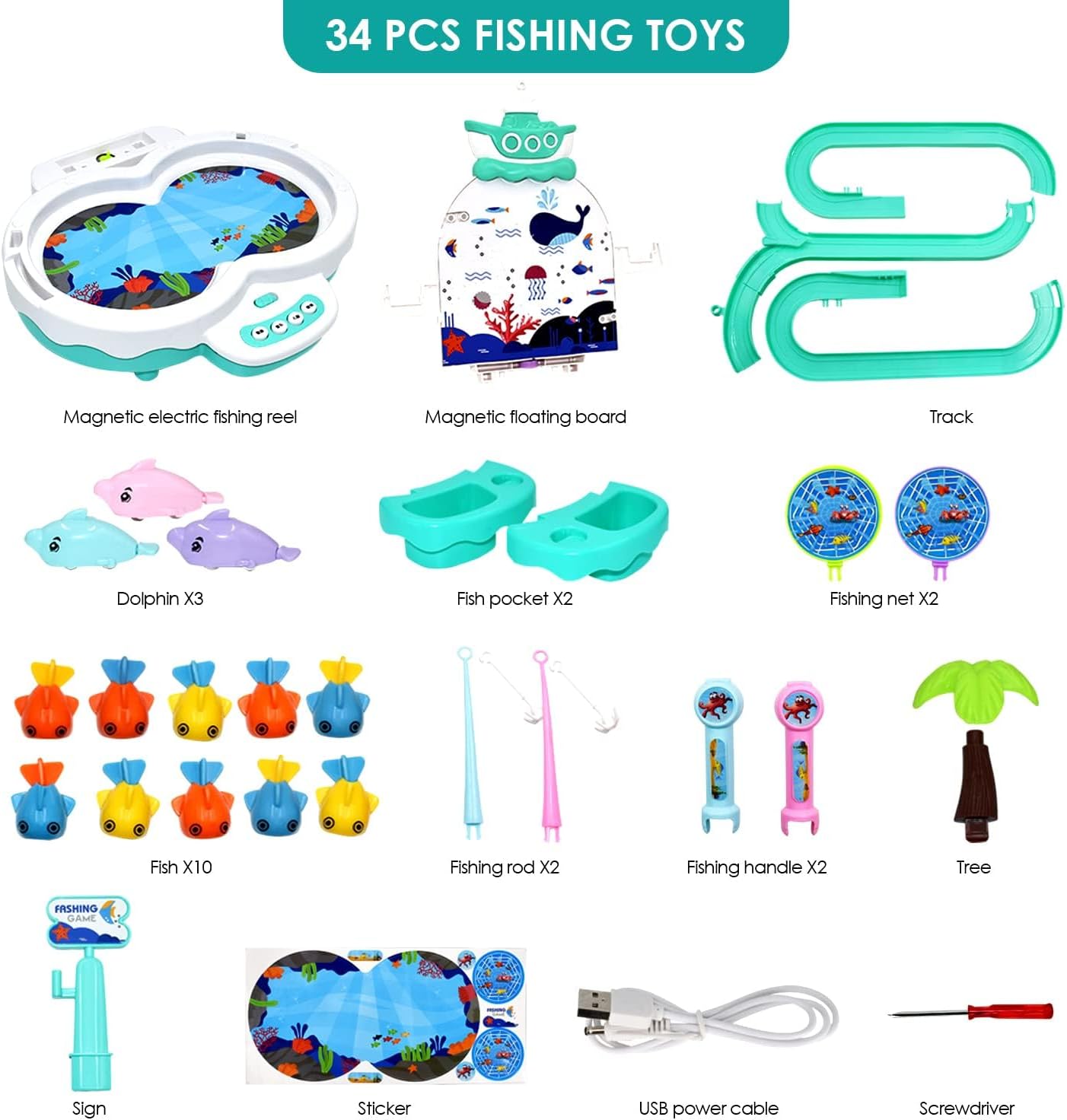 Gioco Musicale di Pesca con 2 Canne e 10 Pesci - immagine 2