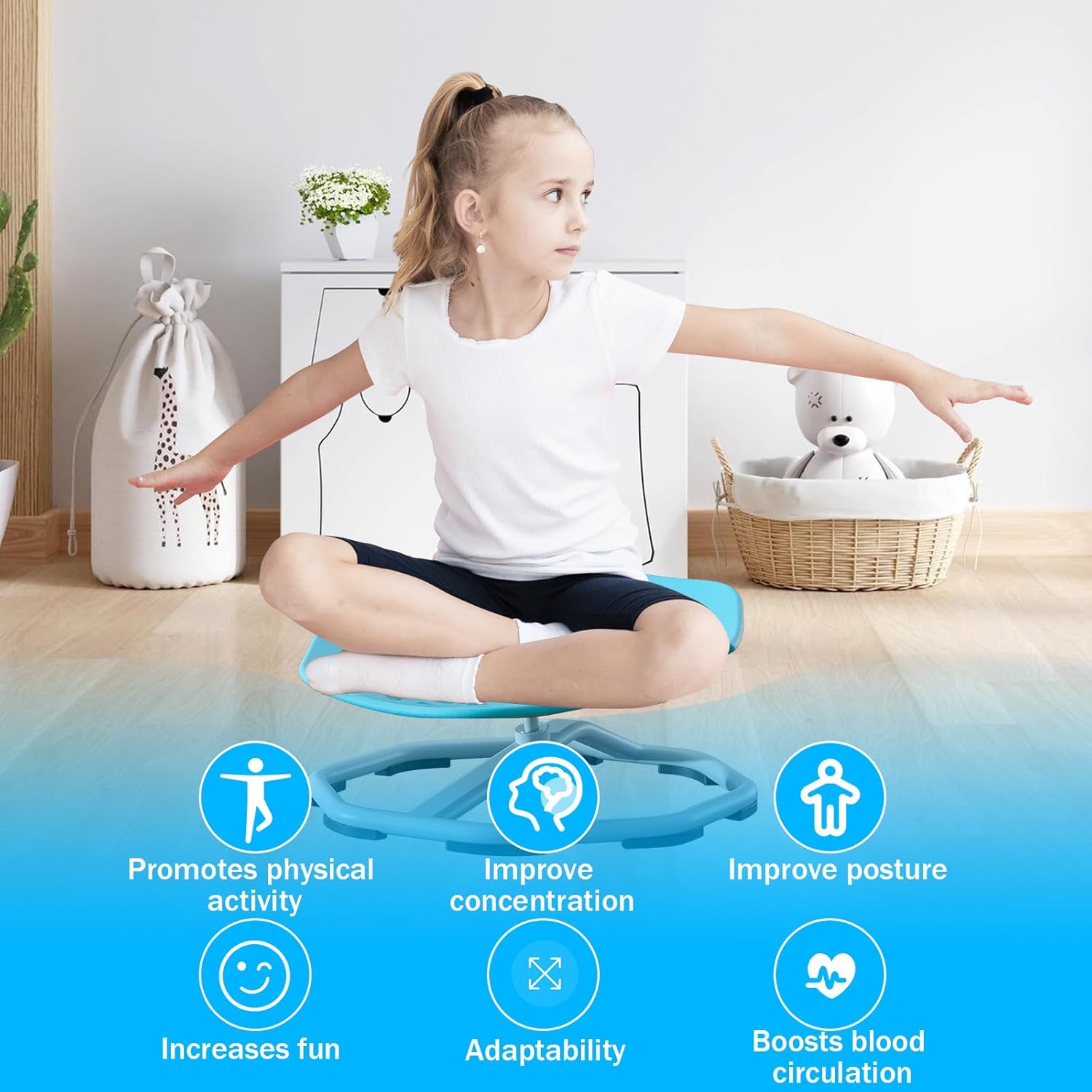 Chidiam Sedia Girevole per Bambini, Blu - immagine 6