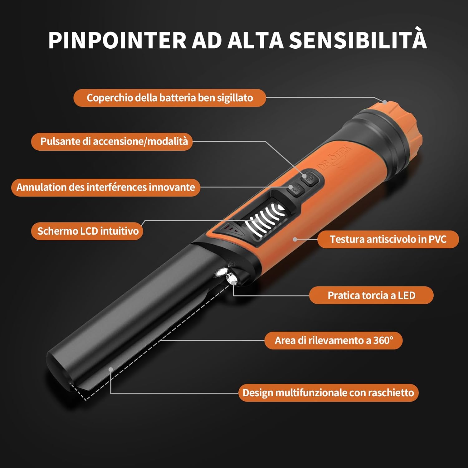 Dr.ötek Pinpointer Metal Detector Impermeabile IP68 - immagine 4