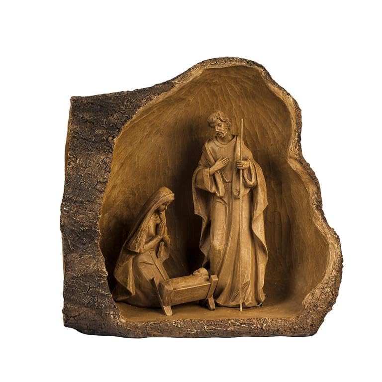 DRW Mistero Nascita Scolpito in Tronco di Legno 41x20x39cm