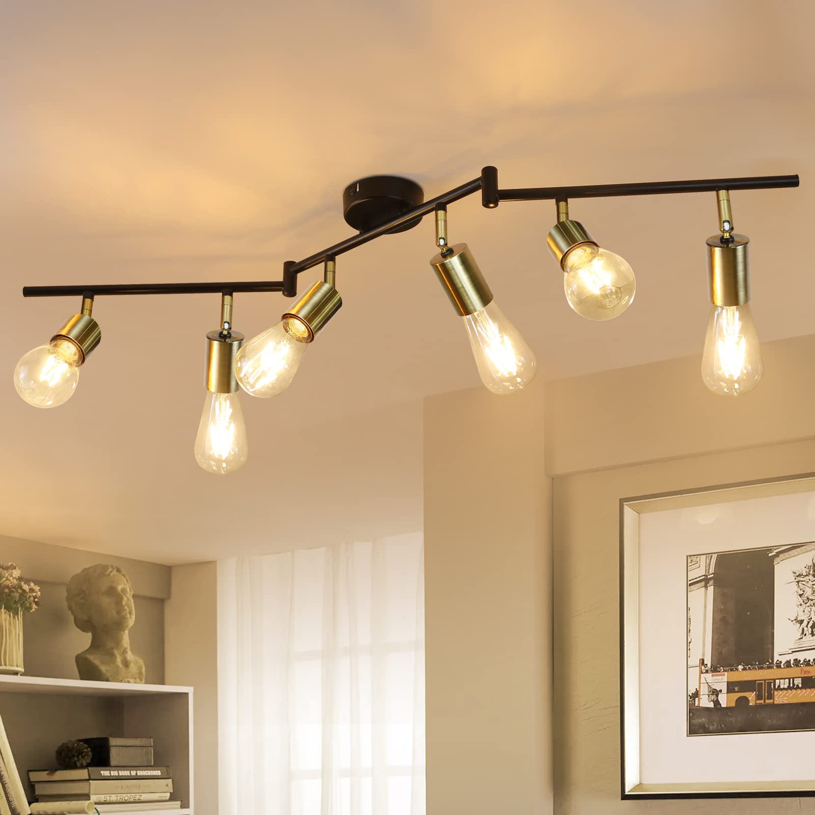 Cbjktx Plafoniera Vintage Nera 6 Fiamme E27