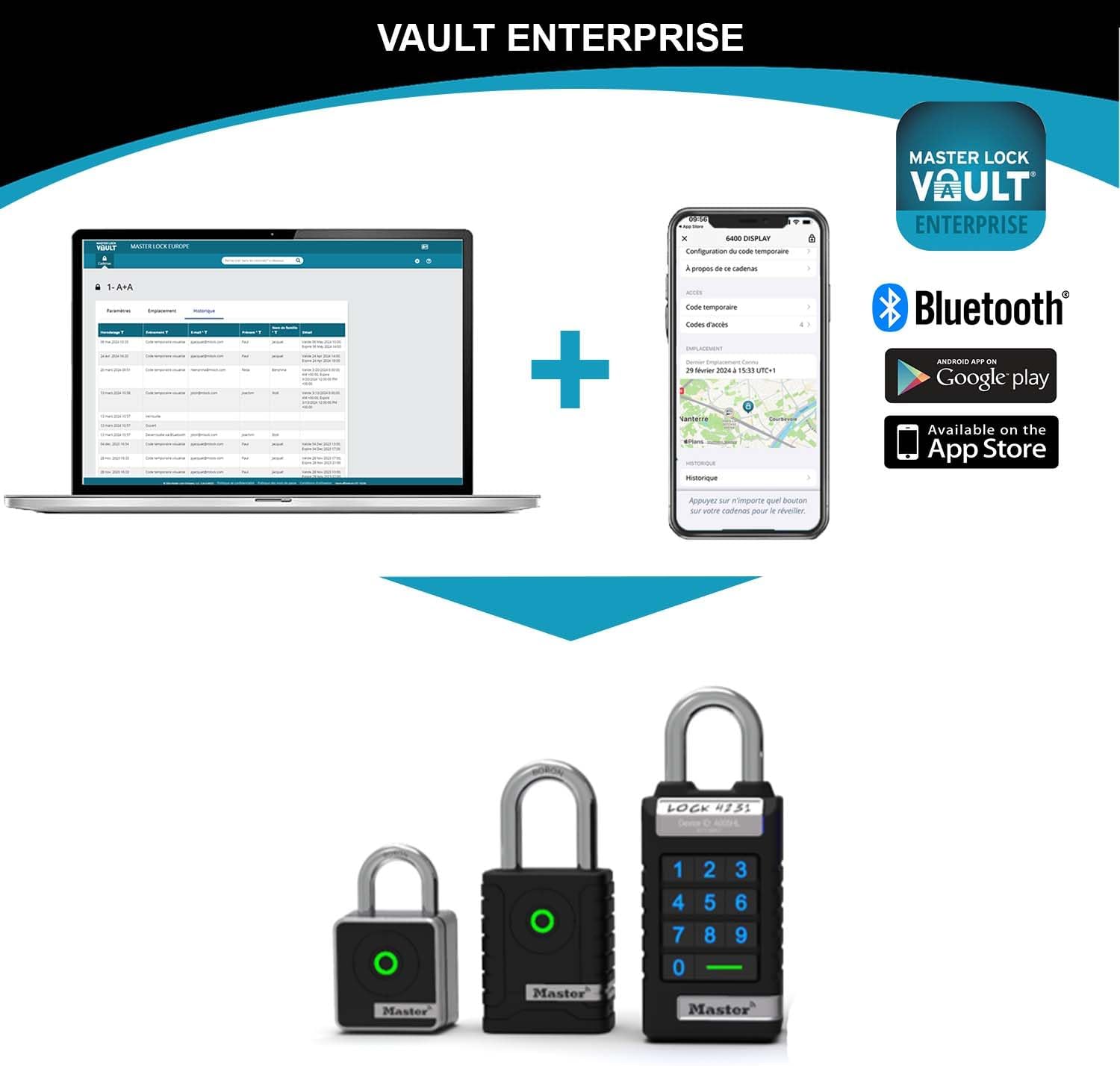 Master Lock 4400EUREC Bluetooth Smart Lucchetto per uso professionale e privato, per interni, accesso Bluetooth con smartphone - immagine 4