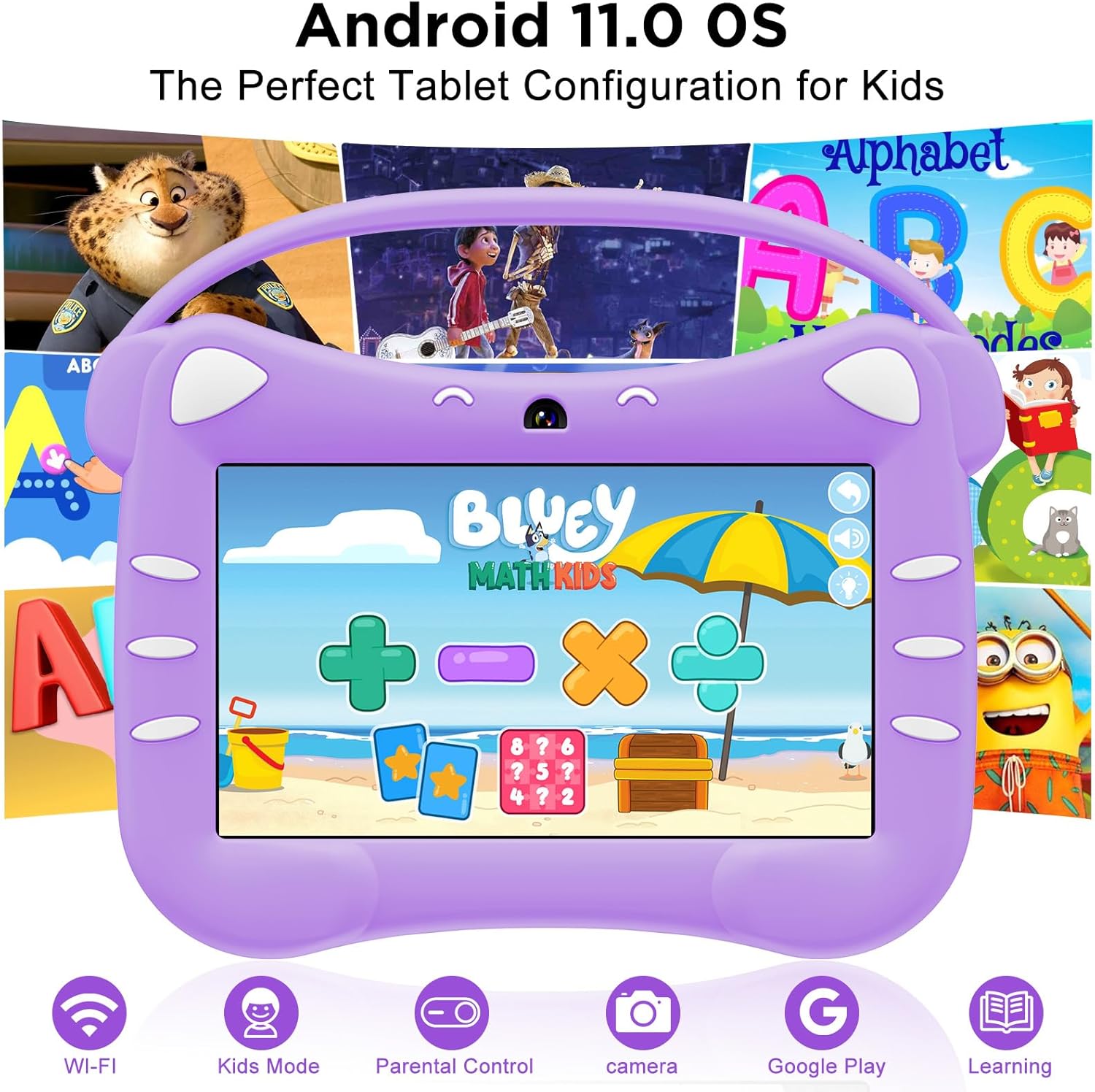 Ascrecem Tablet Android 7 Pollici per Bambini, Viola - immagine 2