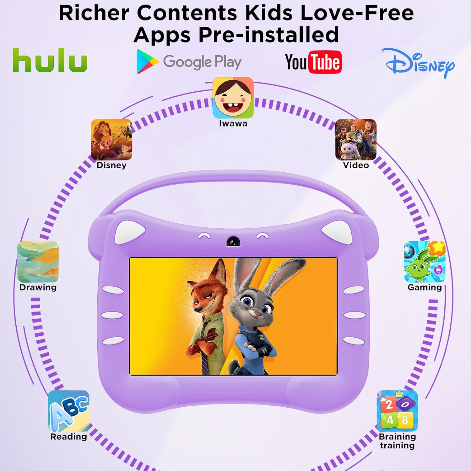 Ascrecem Tablet Android 7 Pollici per Bambini, Viola - immagine 3