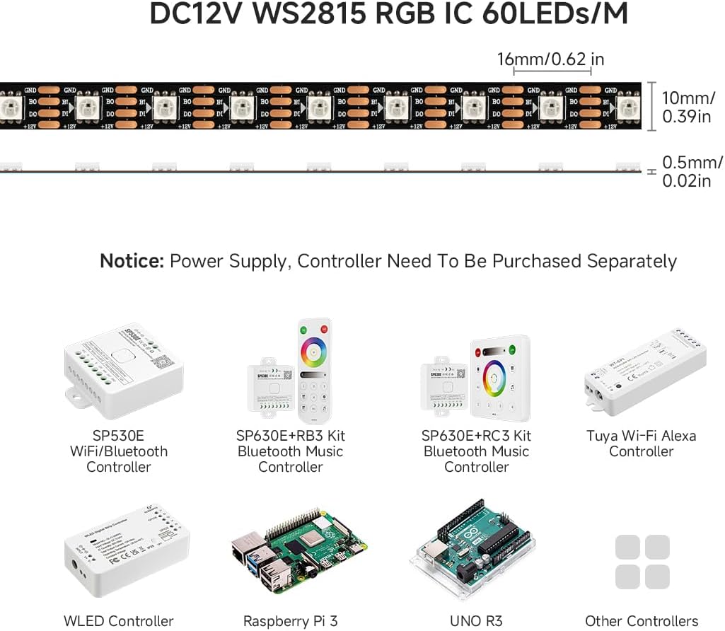 Btf-lighting WS2815 Striscia LED 5m RGB IP65, Nera - immagine 6