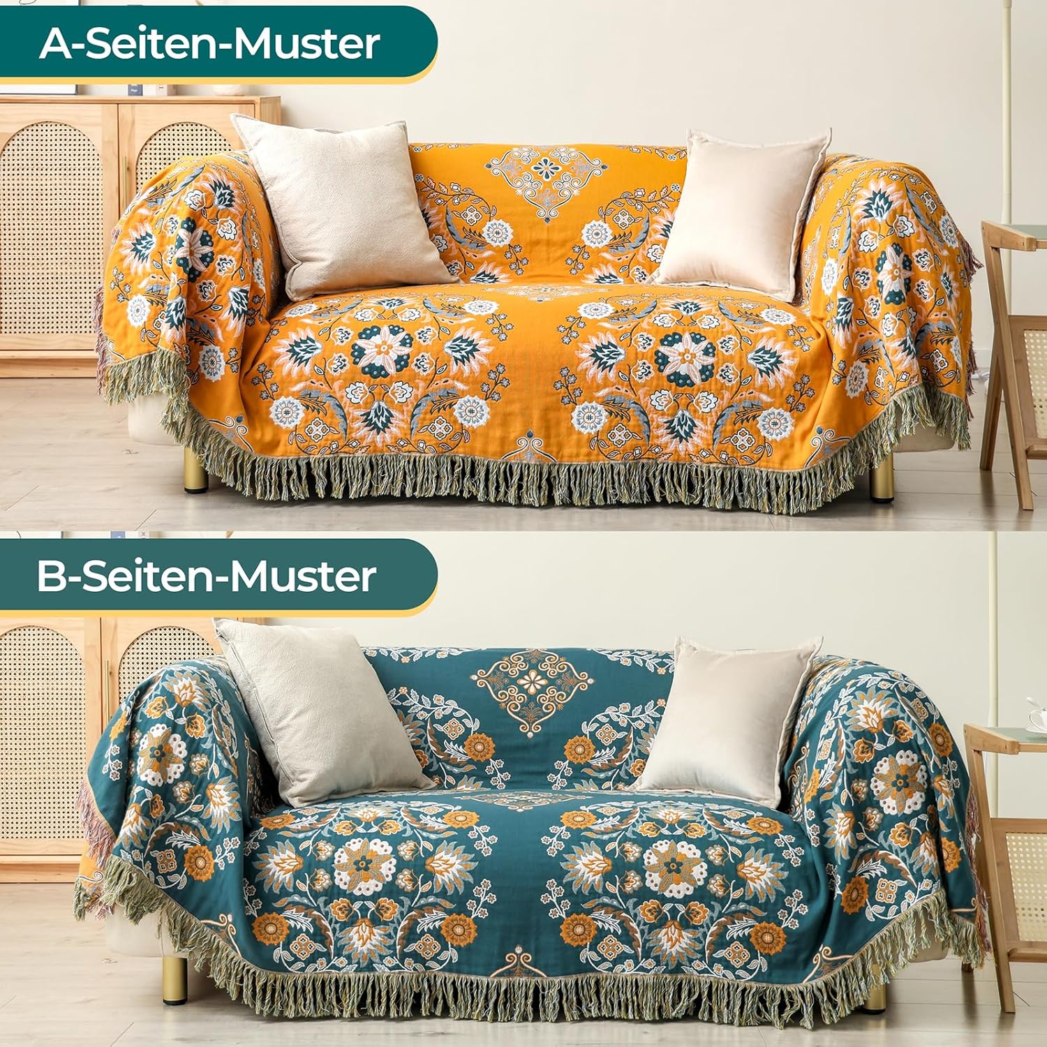 Coperta 100% Cotone 230x250cm Reversibile - immagine 2