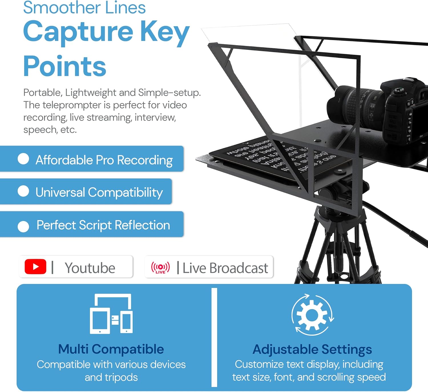 Leeventi Teleprompter per Ipad, Tablet, Smartphone e DSLR - immagine 4