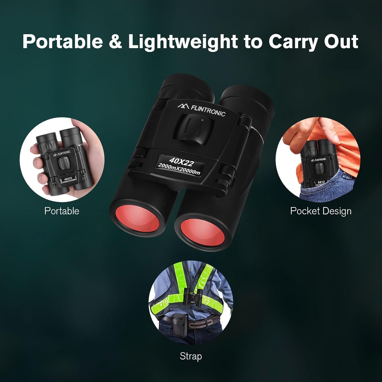 Flintronic Mini Binocolo 40x22 HD, Impermeabile - immagine 5