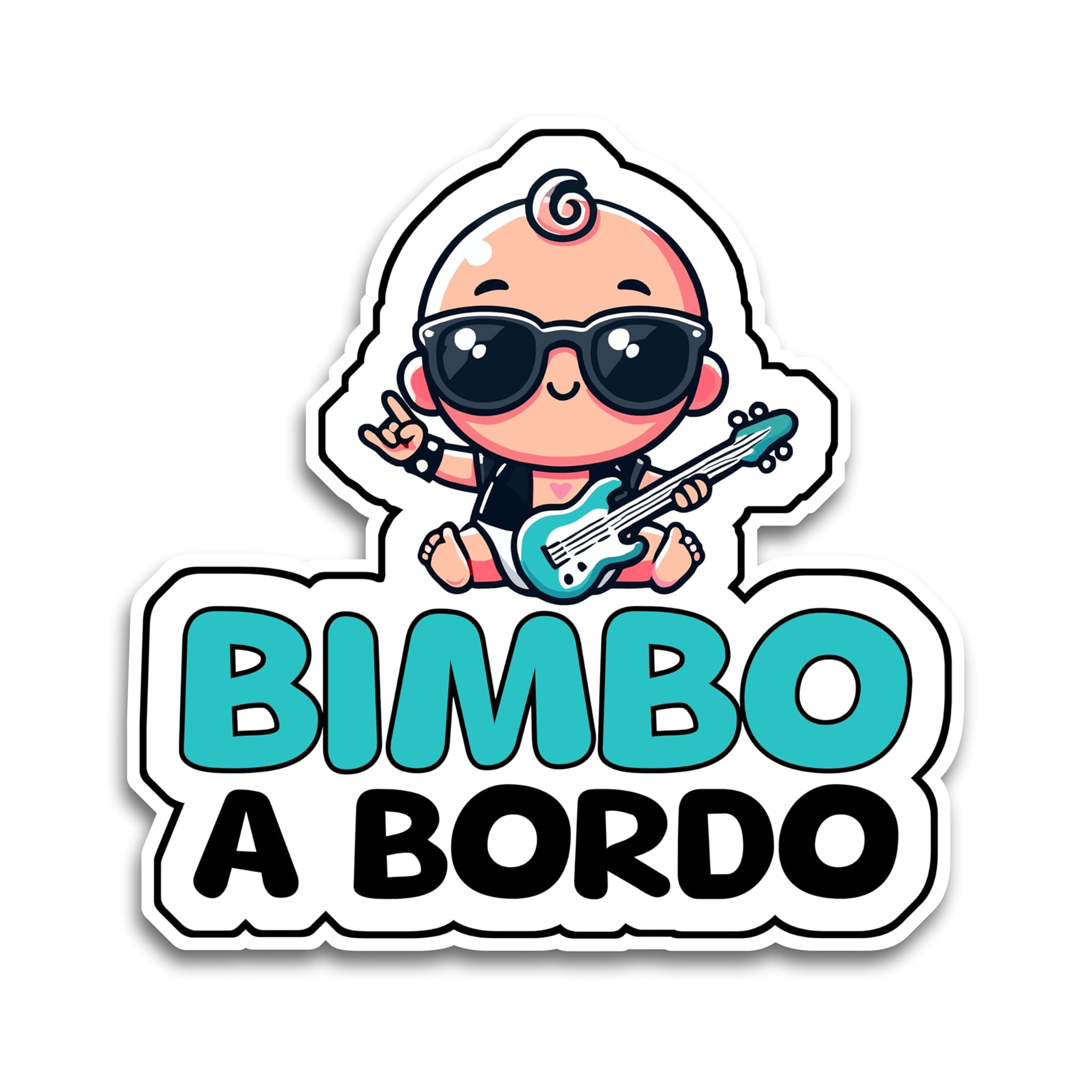 Bimbo a Bordo per Auto, Bambino Rockstar 16 x 16 cm, Baby on Board Adesivo Auto, Adesivo Bimbo a Bordo per Auto Resistente agli UV e Impermeabile, Bambini Sticker Adesivo Auto