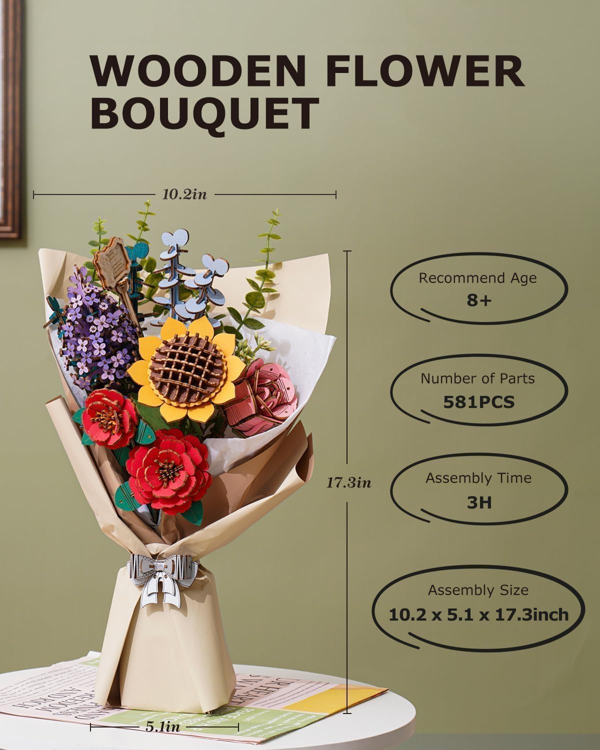 Rowood Puzzle 3D Fai da Te Fiore in Legno - immagine 3