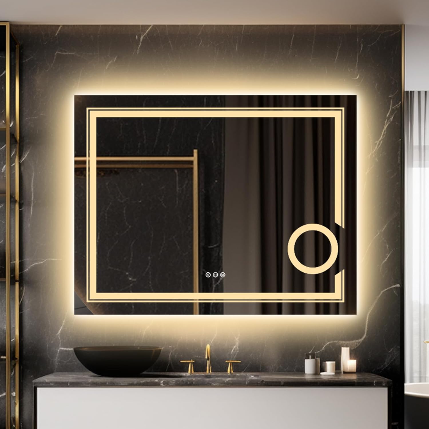 Luvodi Specchio LED da Bagno 90x70cm con Ingranditore 3X
