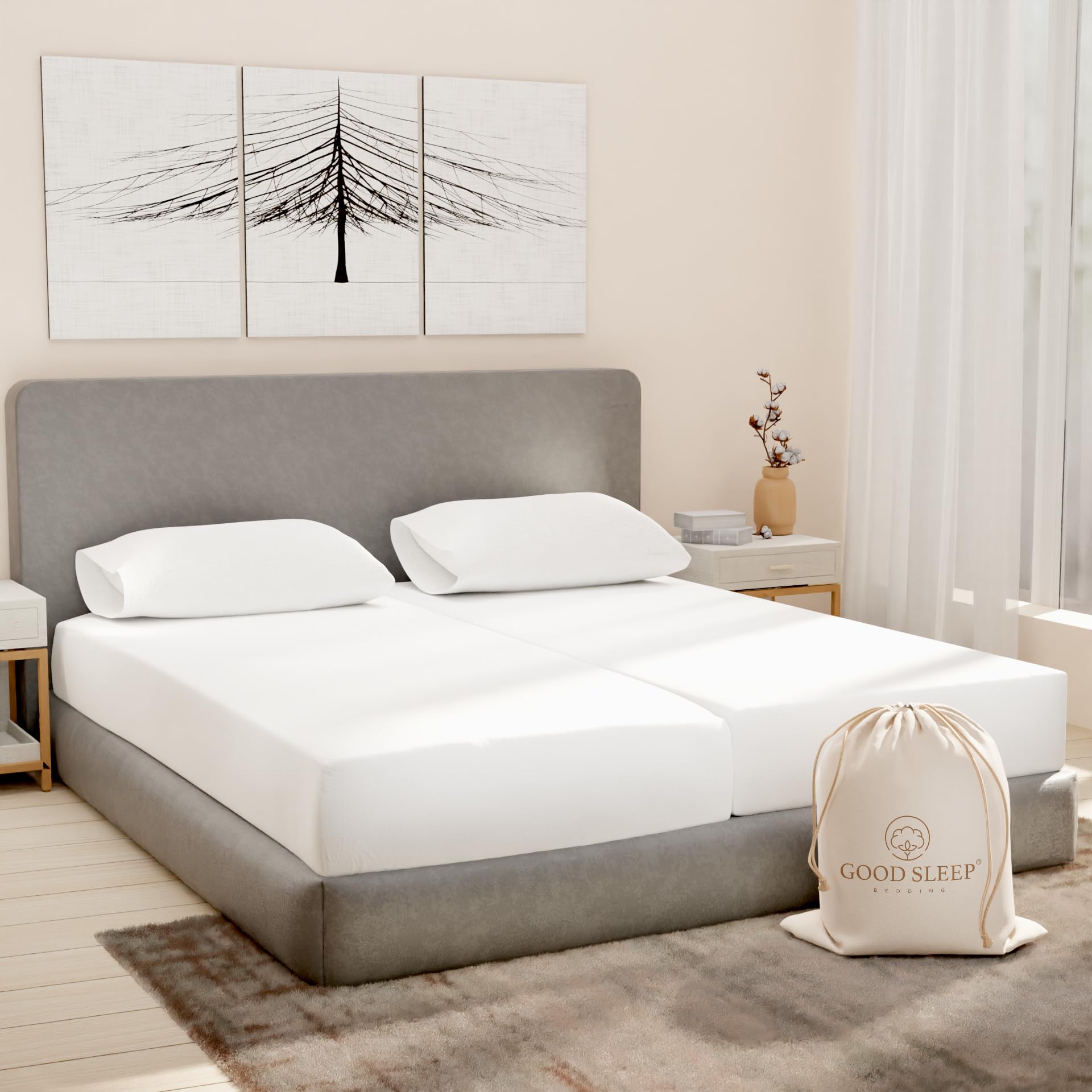 Good Sleep Bedding Lenzuolo King Size 1000 Fili, Bianco