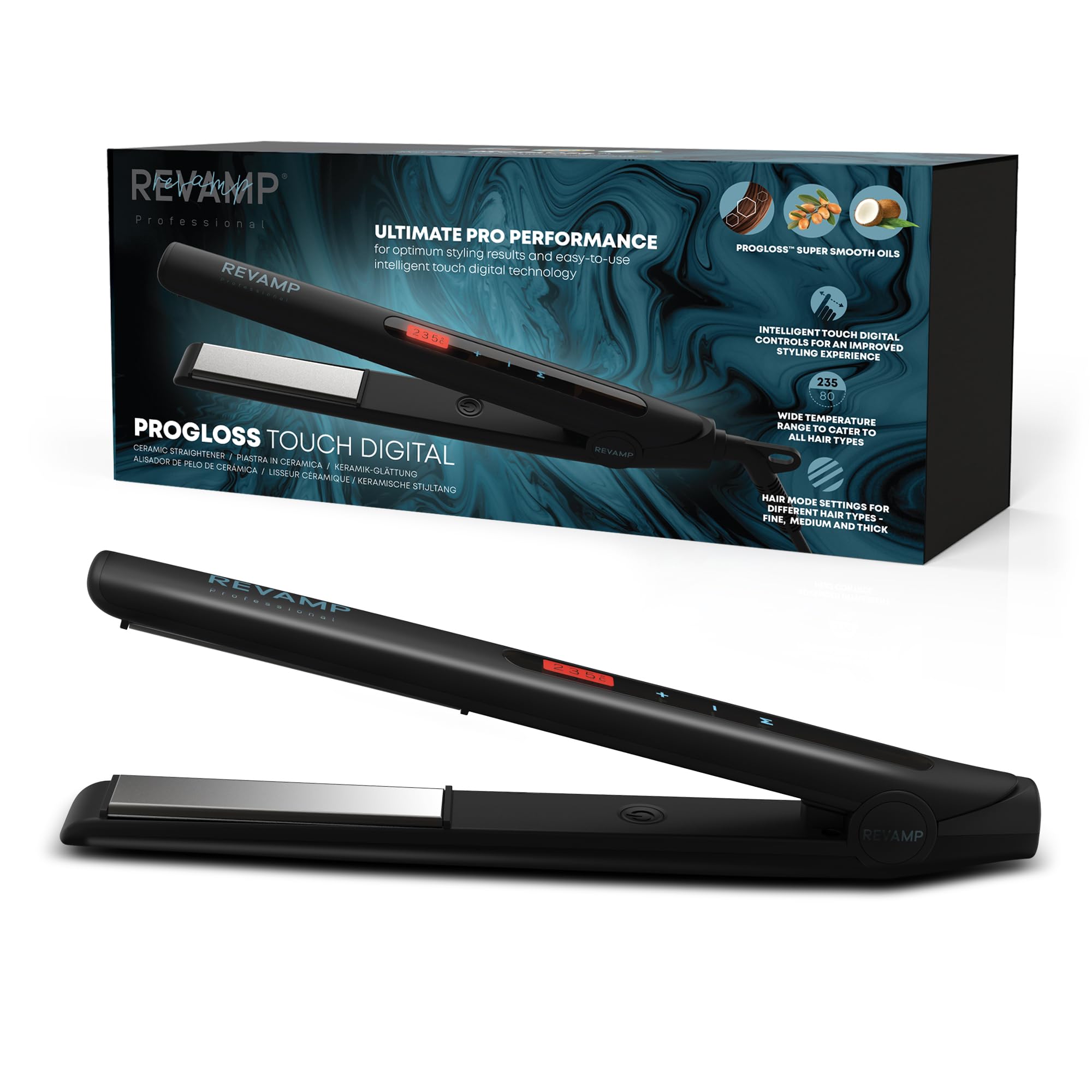 REVAMP Progloss Touch Digital - Piastra Capelli Professionale, Nero