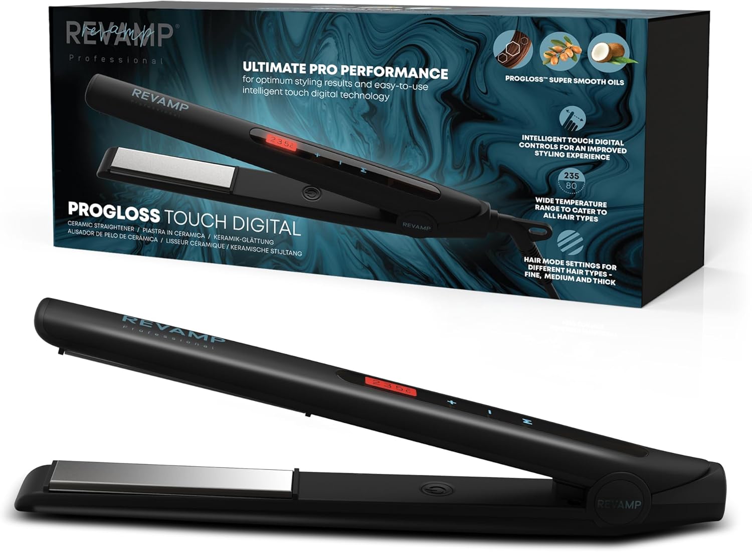 REVAMP Progloss Touch Digital - Piastra Capelli Professionale, Nero - immagine 1