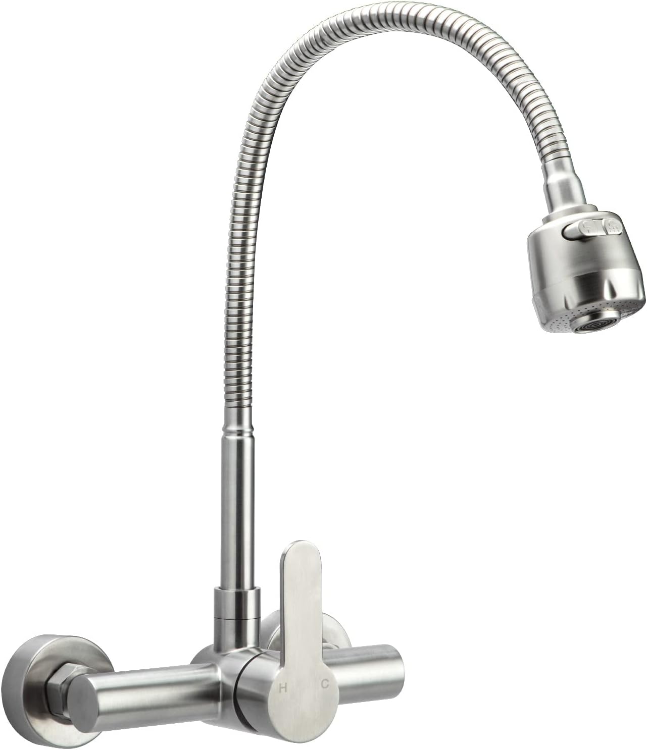 Rubinetto da Cucina a Muro Girevole 360°, Argento Spazzolato