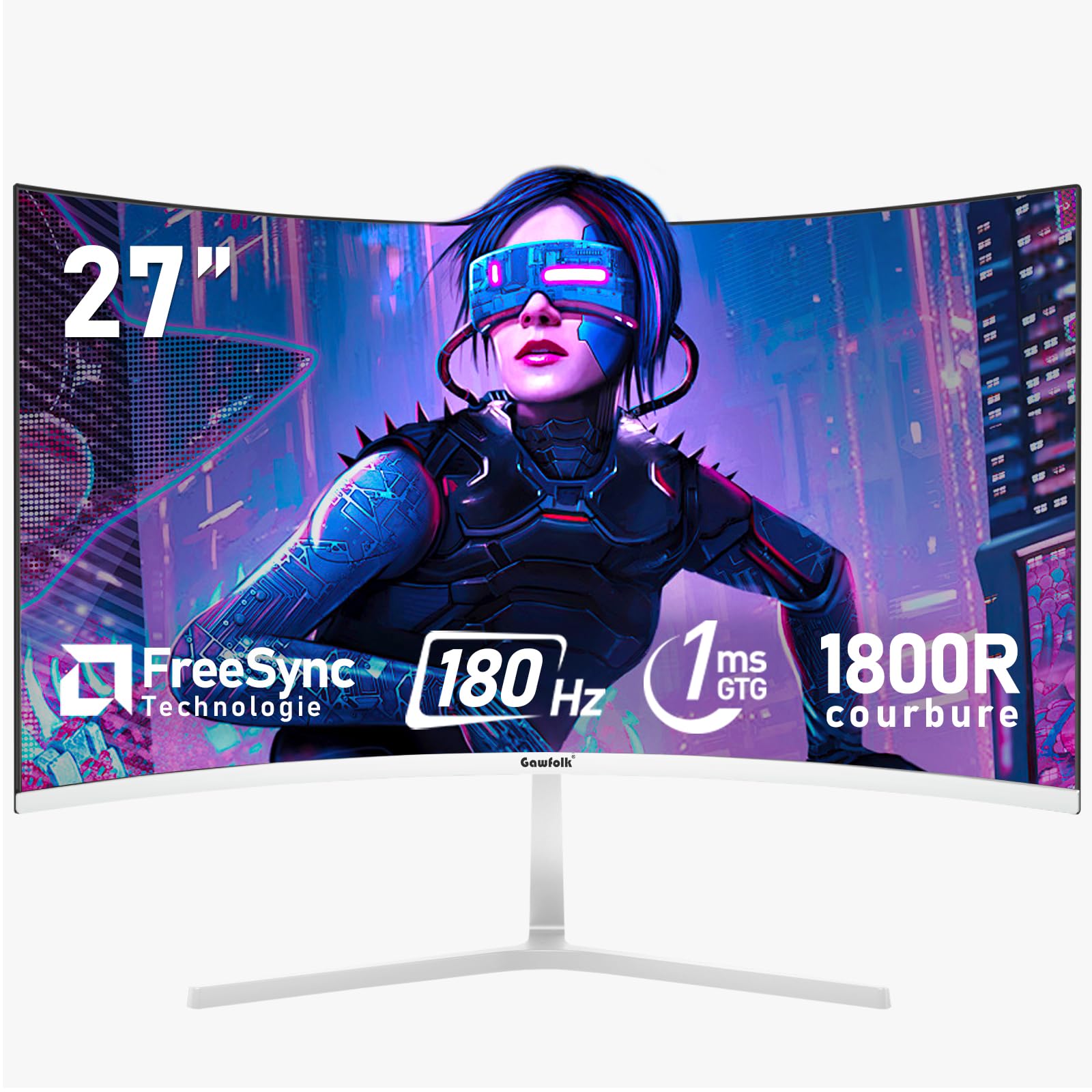 Monitor PC Curvo 27 pollici 180 Hz FHD 1080p, Bianco