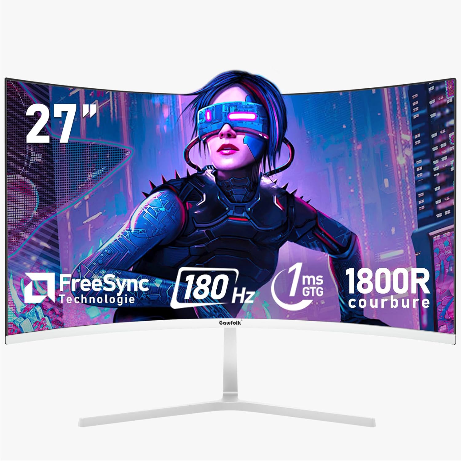 Monitor PC Curvo 27 pollici 180 Hz FHD 1080p, Bianco - immagine 1