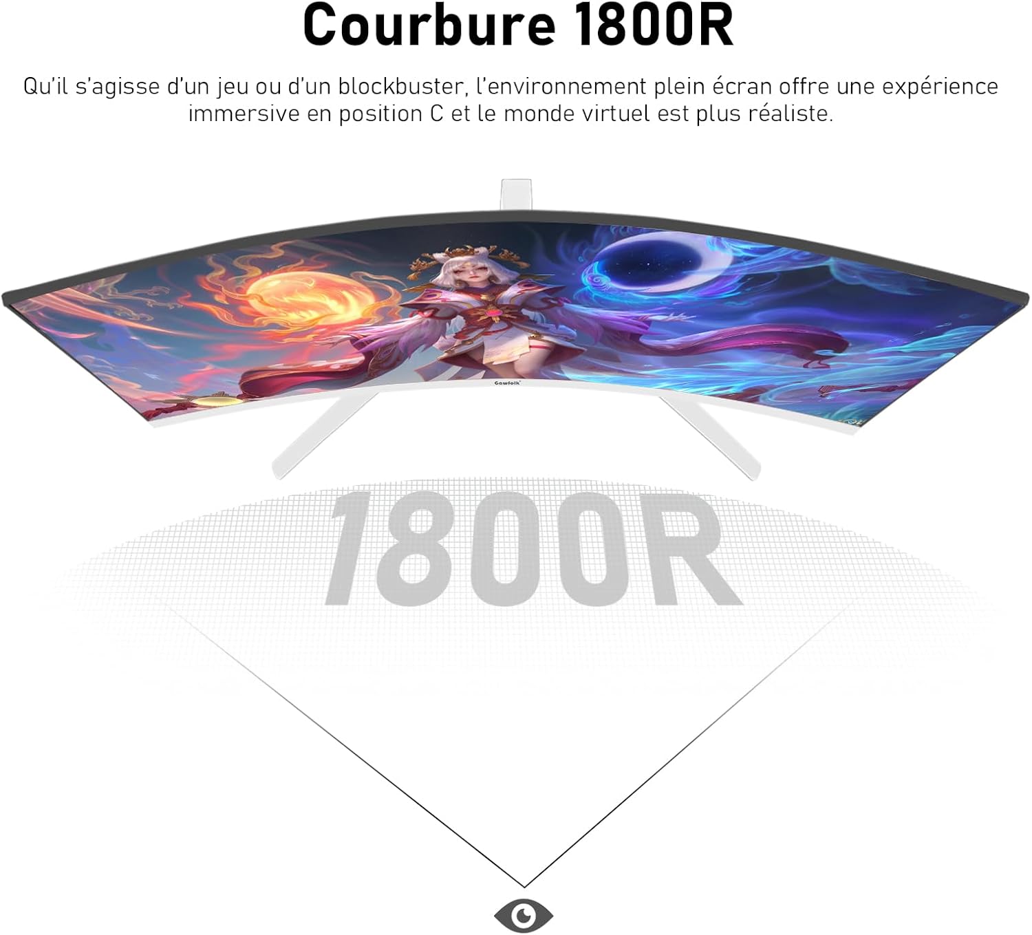 Monitor PC Curvo 27 pollici 180 Hz FHD 1080p, Bianco - immagine 4