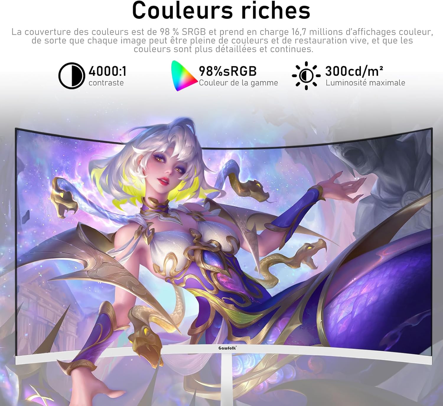 Monitor PC Curvo 27 pollici 180 Hz FHD 1080p, Bianco - immagine 5