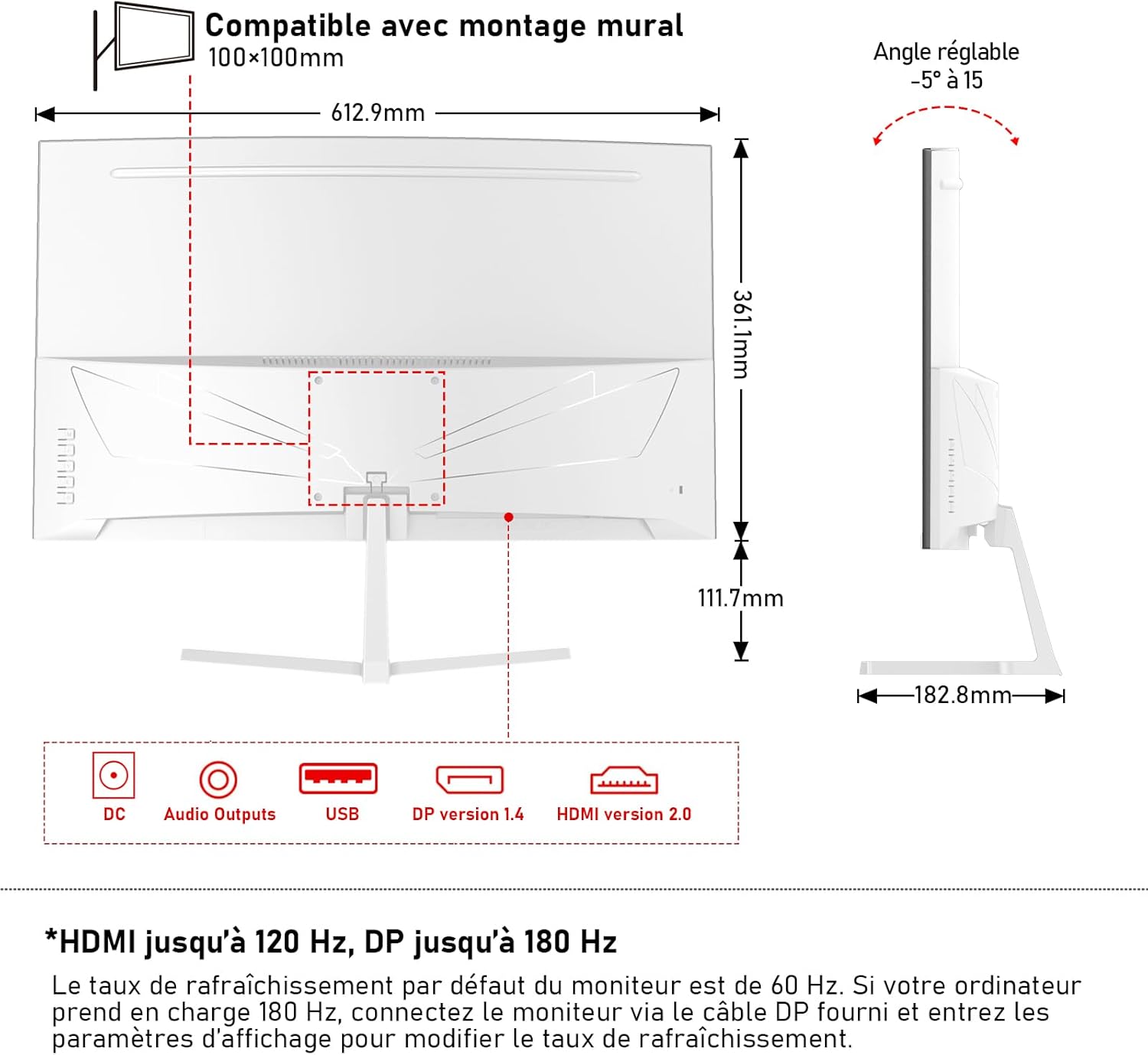 Monitor PC Curvo 27 pollici 180 Hz FHD 1080p, Bianco - immagine 6