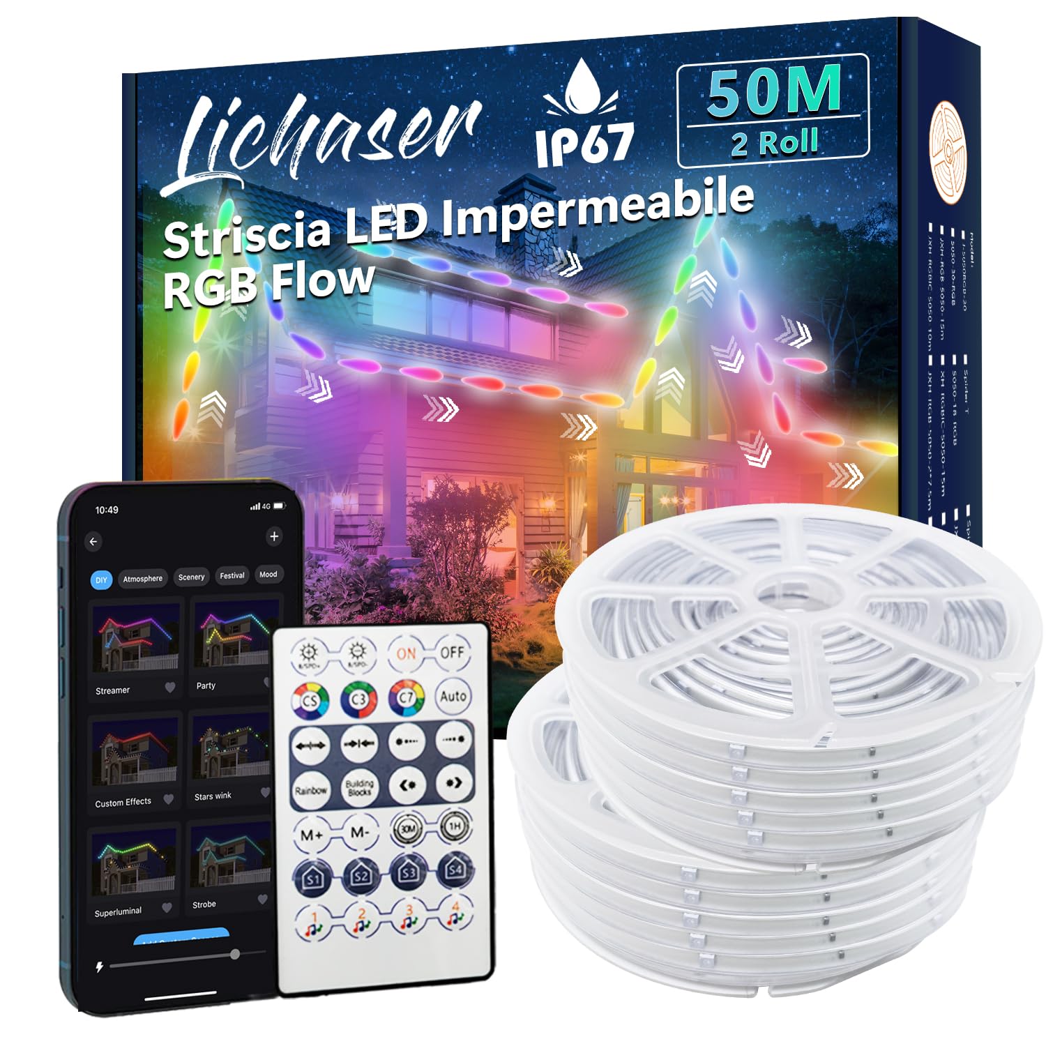 Lichaser Striscia LED per Esterni IP67 RGB+IC 50m