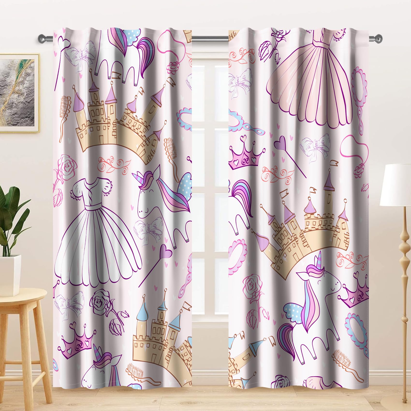 Tende per Bambini 132x214cm 2 Pannelli, Rosa Castello