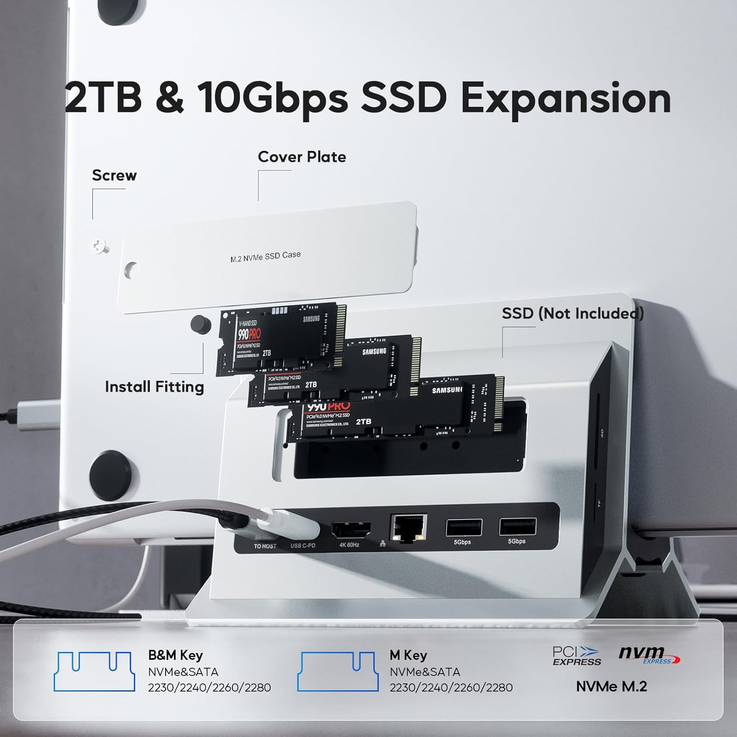 Pulwtop USB C Docking Station Verticale con Custodia M.2 NVMe - immagine 3