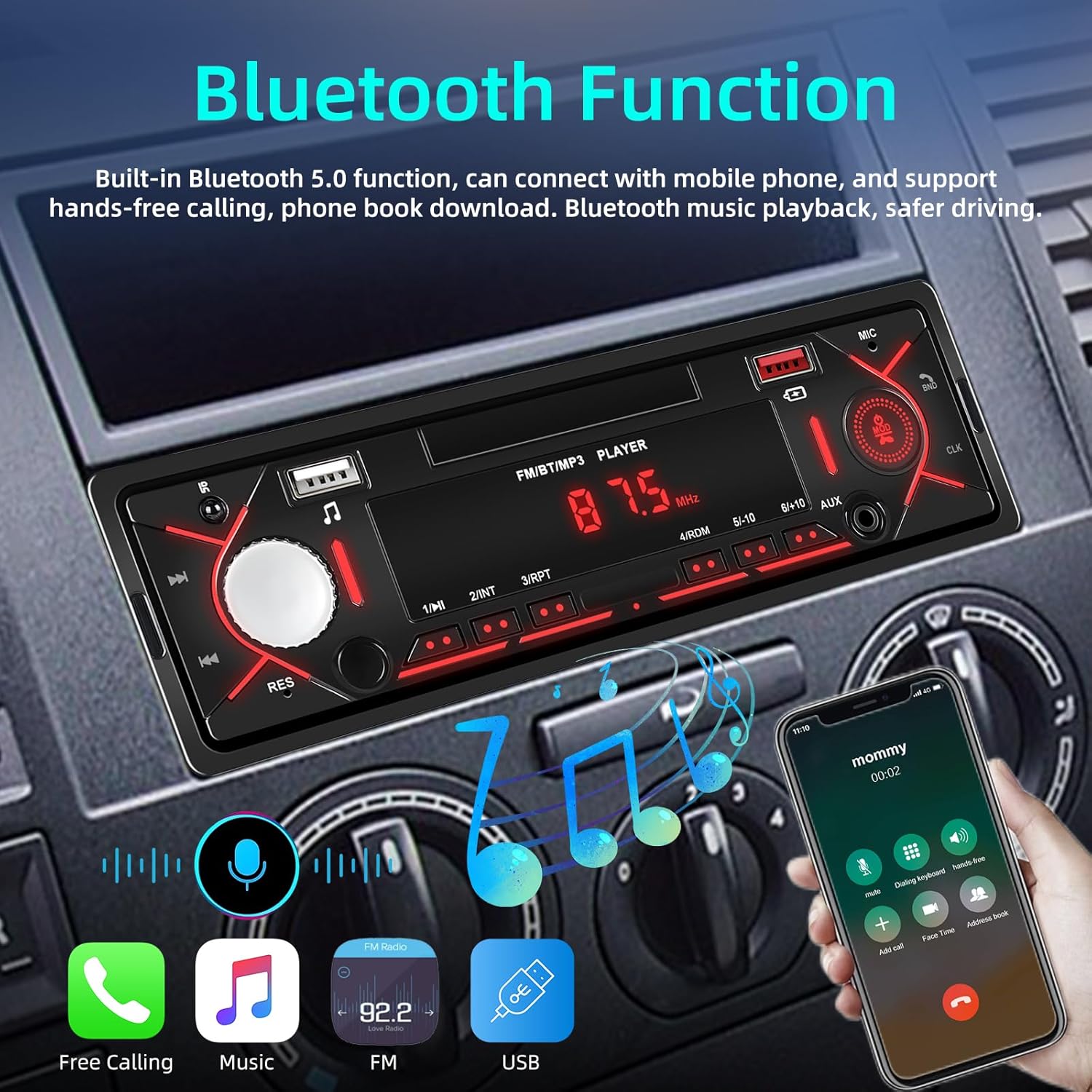 Nhopeew Autoradio 1 Din con Bluetooth - immagine 2