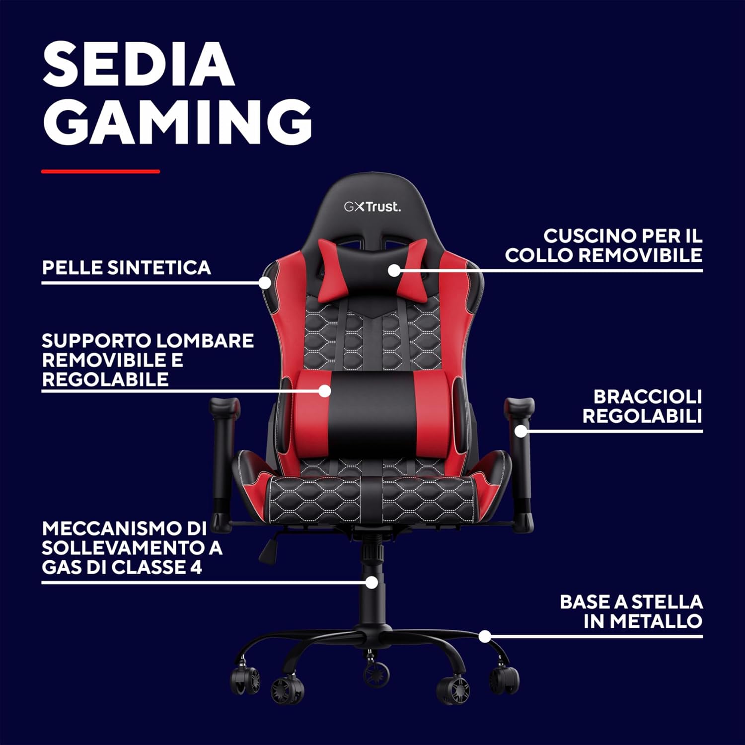 Trust Gaming GXT 708R Resto Sedia Gaming, Rosso - immagine 2