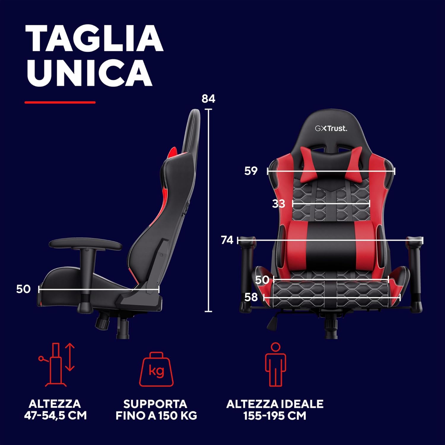 Trust Gaming GXT 708R Resto Sedia Gaming, Rosso - immagine 3